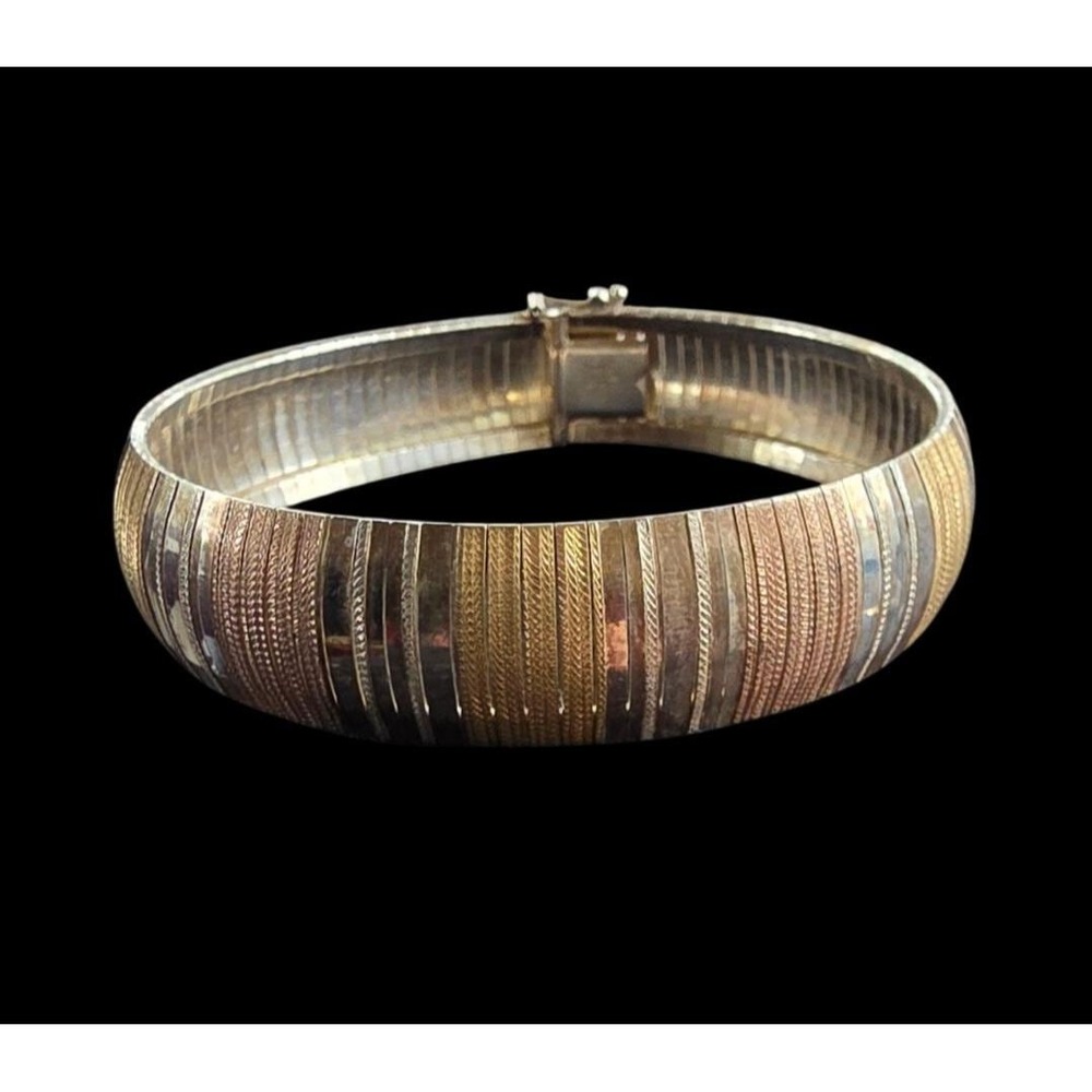 JCM Italy Sterling 925 Tri Color Textured Omega Bracelet 7.5in 21.9g